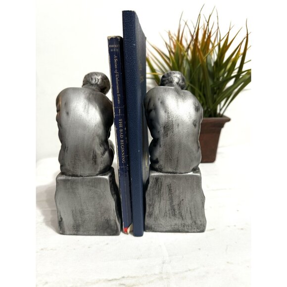 The Thinker Bookends Set Classic Design Silver Finish - Picture 3 of 13